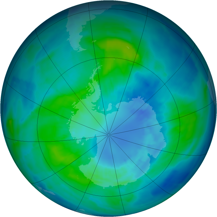 Antarctic ozone map for 04 April 2015